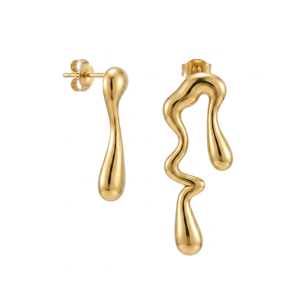 QIAOREN 10951 Modern Asymmetrical Teardrop Earrings, 18K Gold/Silver Plated Stainless Steel Artistic Statement Jewelry