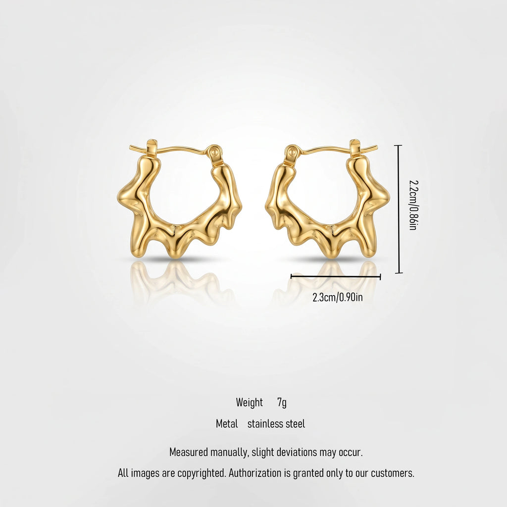 QIAOREN 13260 18K Gold PVD Plated Stainless Steel Hollow Four Pointed Wave Earrings Smooth Polished Wave