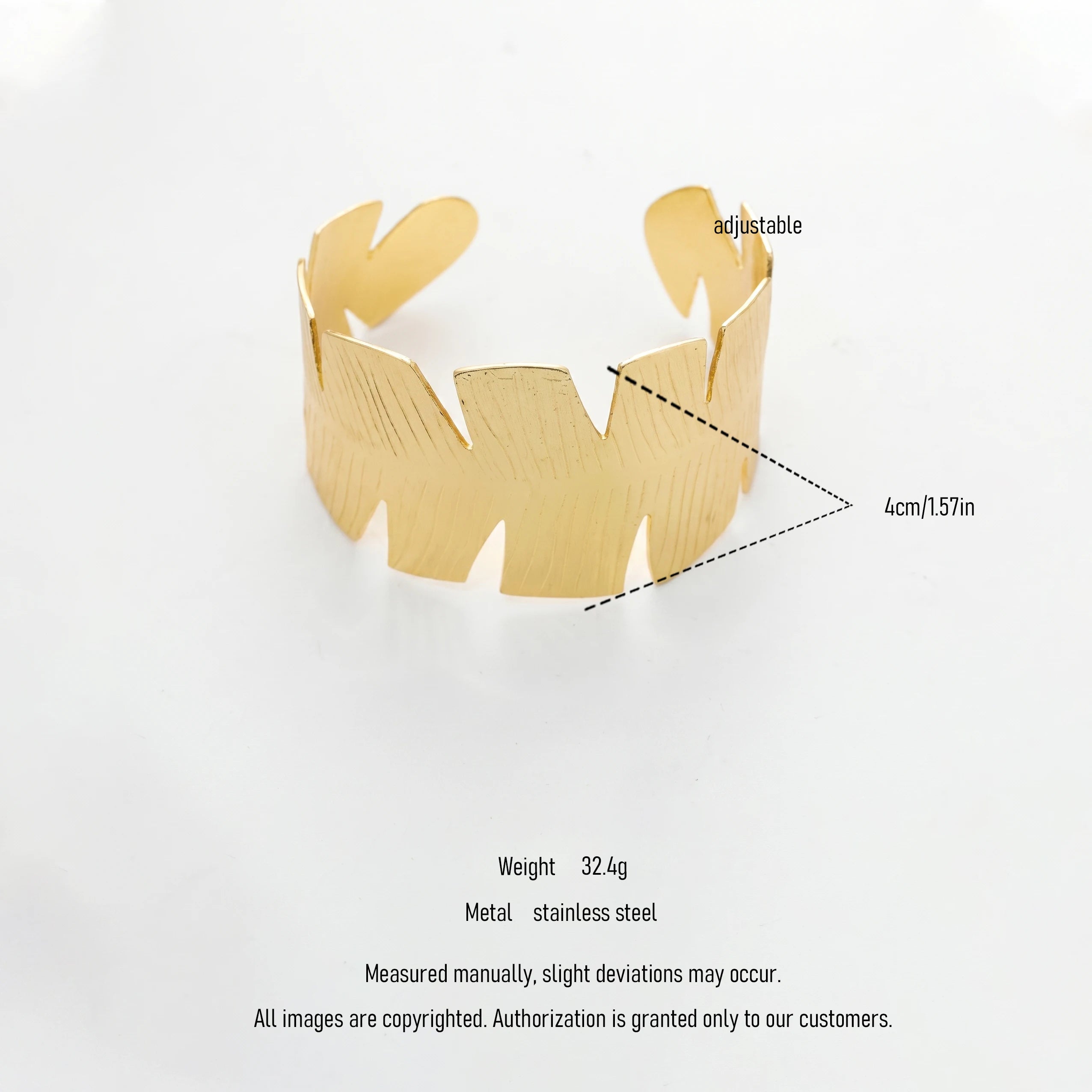 QIAOREN 12660Abstract Serrated Palm Leaf Wide Cuff Bangle Hypoallergenic Stainless Steel Gold Bracelet Beach Party Birthday Gift