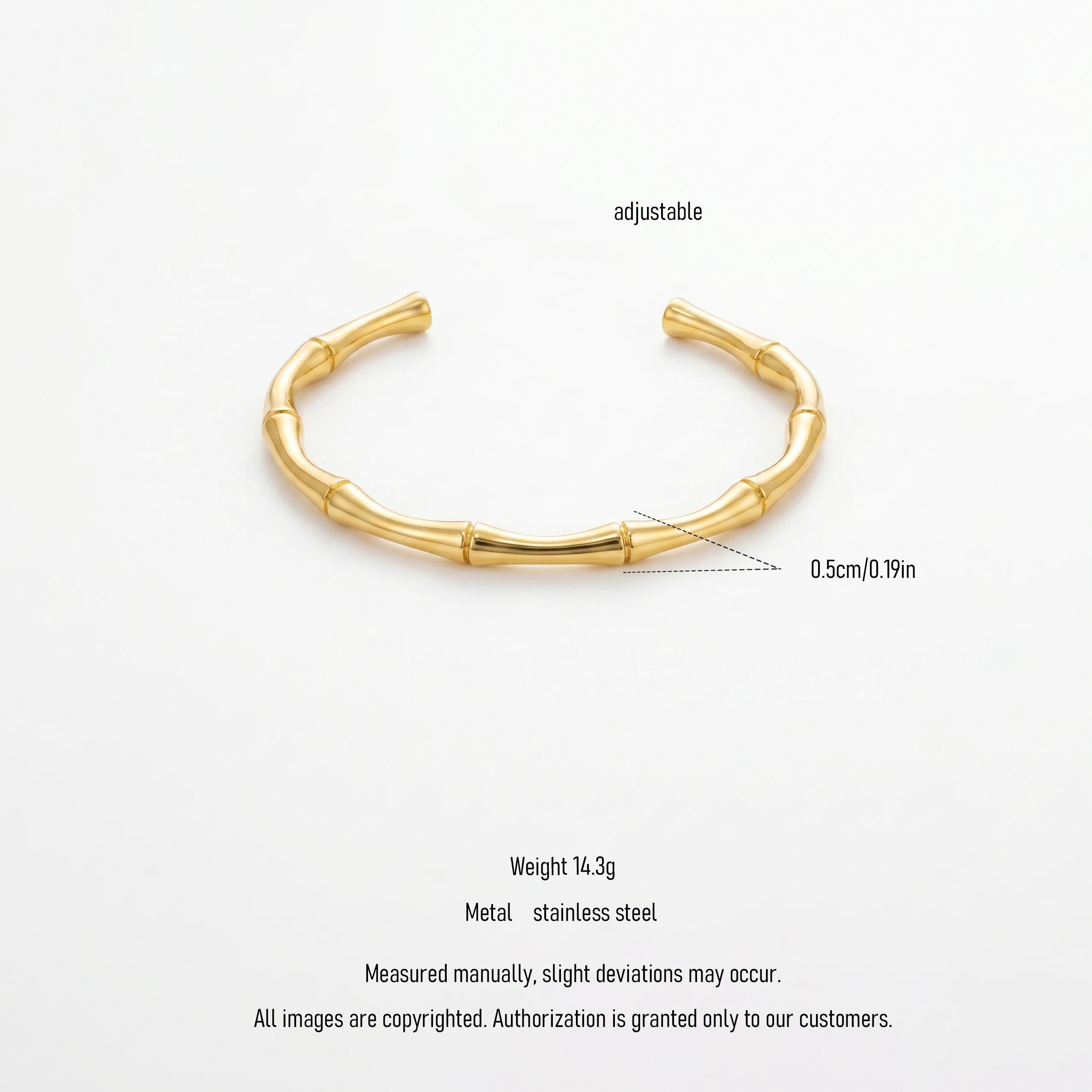 QIAOREN 12677 Sleek Segmented Bamboo Tube Adjustable Open Cuff Bracelet Tarnish Free Stainless Steel 18K Gold Wrist Ornament