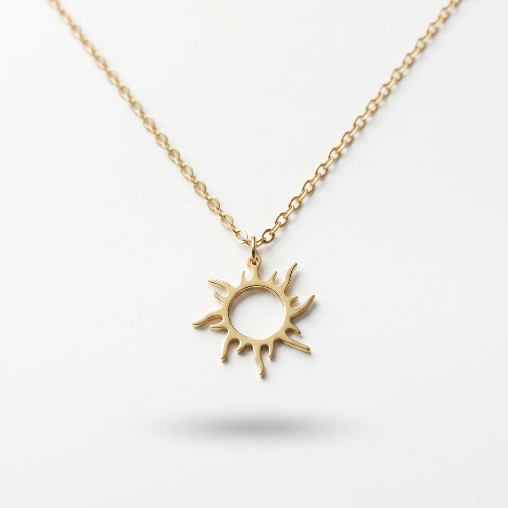 QIAOREN 11239 Waterproof 18K Gold Plated Sun Pendant Necklace Stainless Steel Beach Vacation Sunshine Jewelry