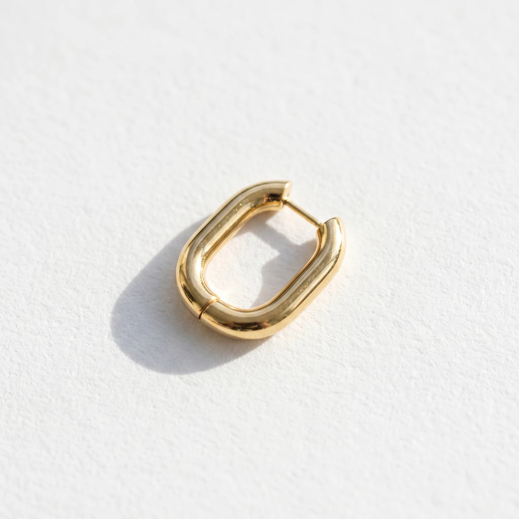 QIAOREN 12603 Chunky Long Oval Tube Hoop Earrings Tarnish Proof Stainless Steel Gold Snap Ear Hoops Minimal Geometric Jewelry
