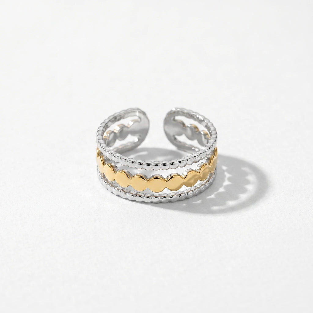 QIAOREN 13036-40 Gold Silver Plated Adjustable Open Stack Ring Set for Women Minimalist Geometric Statement Rings