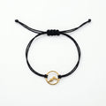 QIAOREN 12769 Stainless Steel Gold Mountain Circle Pearl Charm Women's Black Adjustable Rope Cord Minimal Outdoor Wrist Jewelry