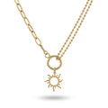QIAOREN 11349 Trendy Dainty Boho Sun Pendant Layered Necklace 18K Gold Plated Stainless Steel Party Jewelry