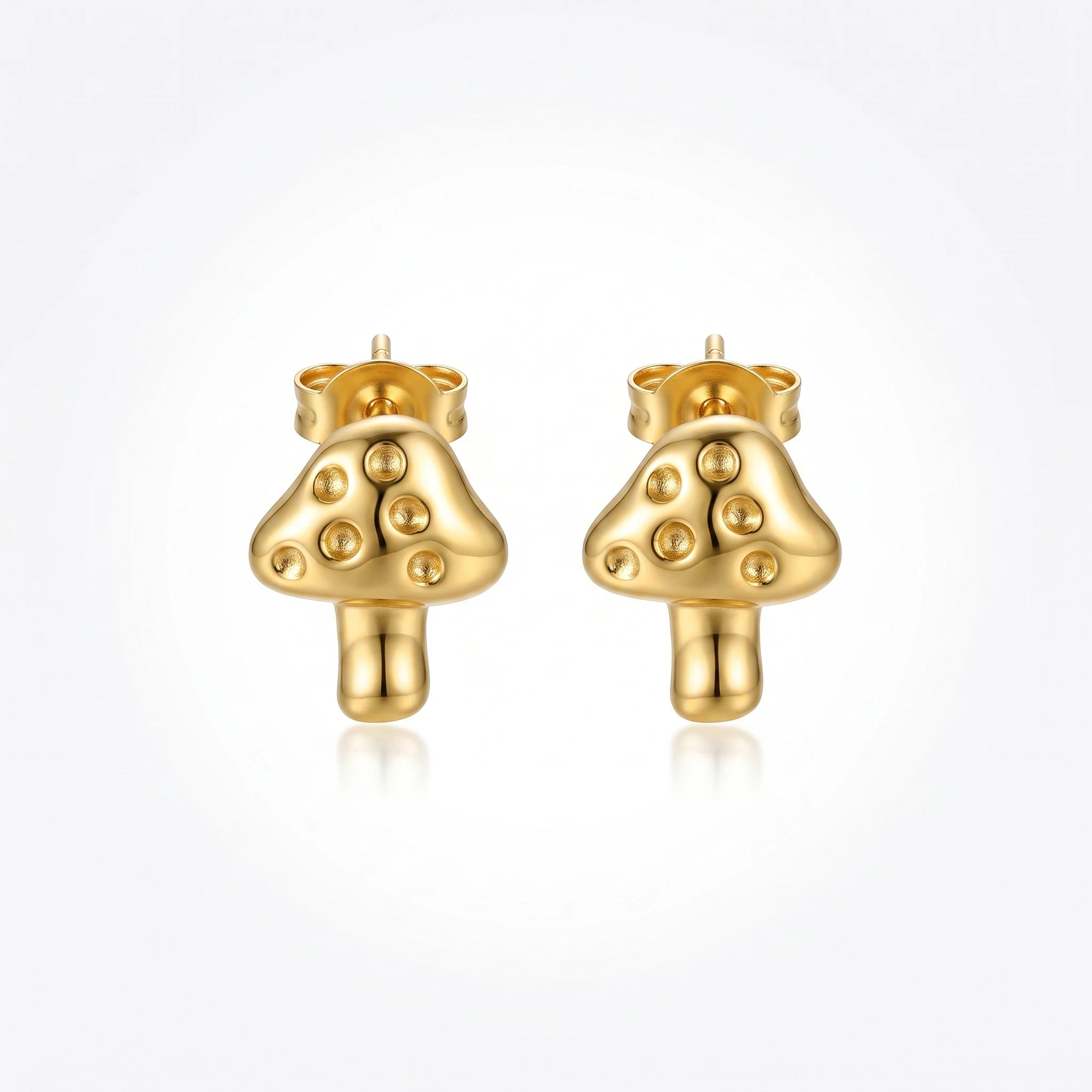 QIAOREN 13242 18K Gold Plated Stainless Steel Mini Mushroom Stud Earrings Cute Polished Spot Mushroom Earring