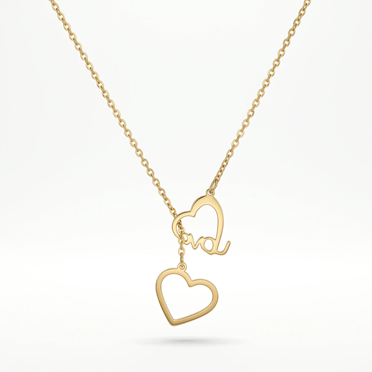 QIAOREN 11984 Trend Anniversary Jewelry Stainless Steel Double Heart Necklace  Love Cutout Pendant Delicate Chain Necklaces