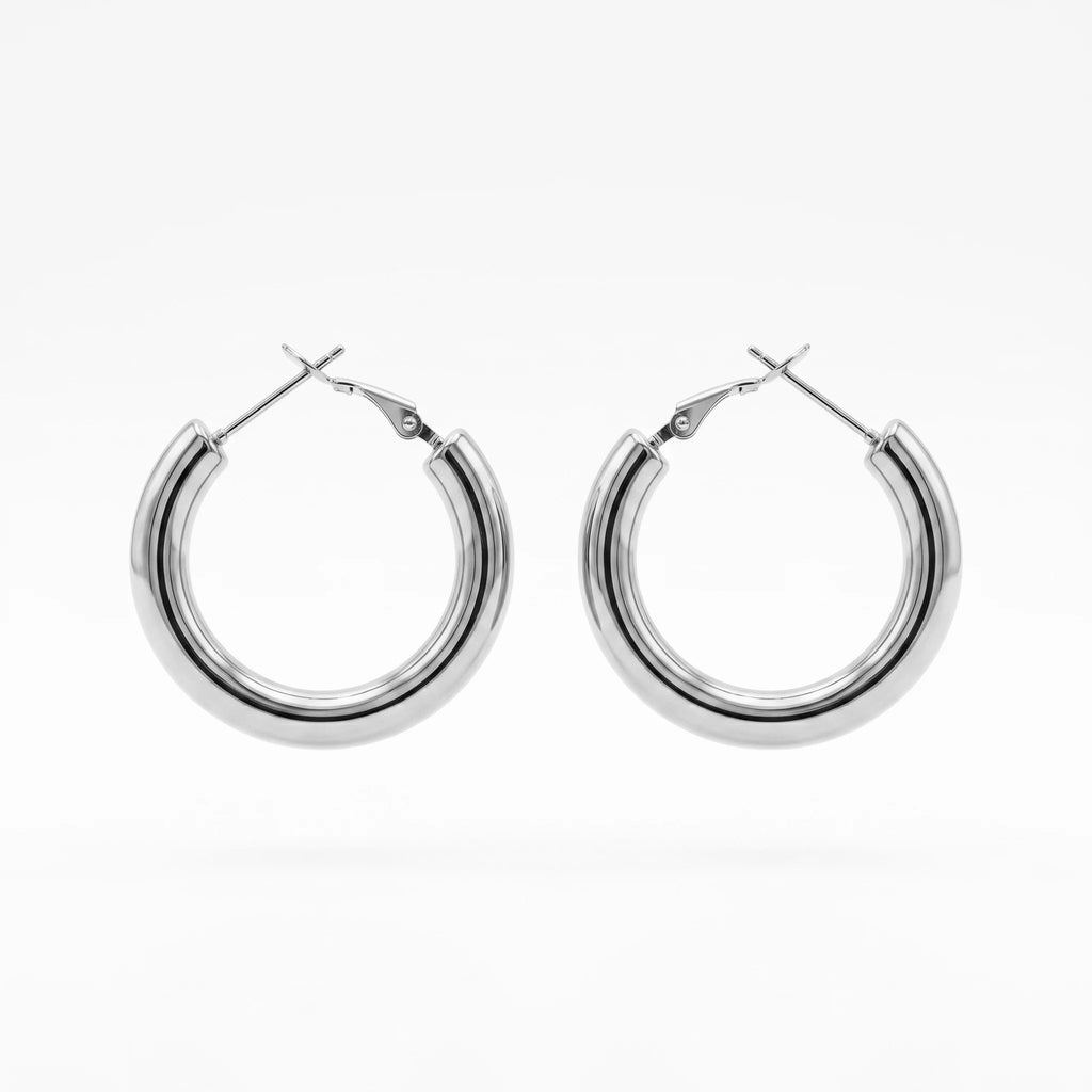 QIAOREN 12418 Trendy Chunky Gold Hoop Earrings Stainless Steel Bold Thick Round Pipe Circular Large Hoops Women US Europe