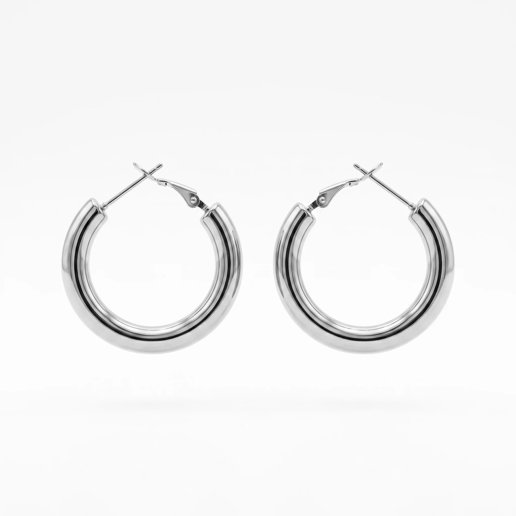 QIAOREN 12418 Trendy Chunky Gold Hoop Earrings Stainless Steel Bold Thick Round Pipe Circular Large Hoops Women US Europe