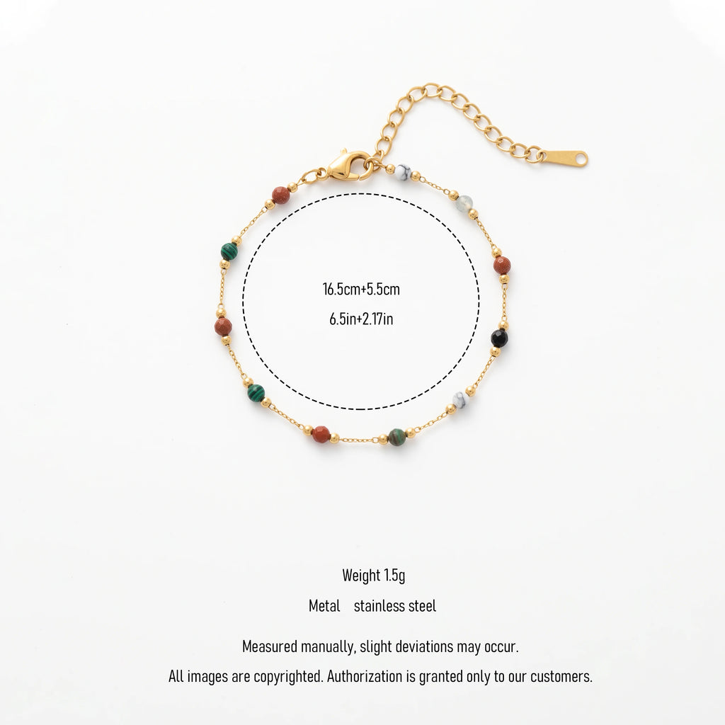 QIAOREN 13356 Gold Plated Stainless Steel Natural Stone Beaded Bracelet Dainty Gemstone Layering Jewelry for Women