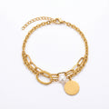 QIAOREN 11061 Stainless Steel Layered Chain Charm Bracelet Tarnish Free Waterproof Minimalist Jewelry for Women