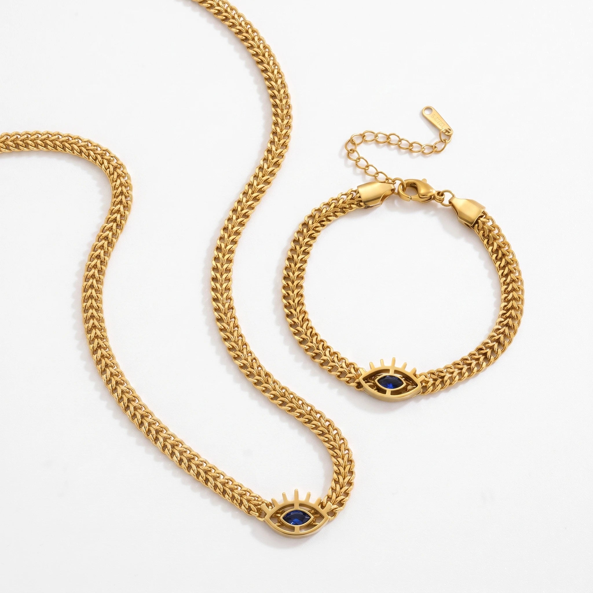 QIAOREN 13981 Thick Wheat Weave Chain Pendant Necklace with Unique Charm Inlaid Marquise Cut Blue CZ