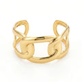 QIAOREN 12721 Modern Geometric Thick Intertwined Rectangular Link Wide Cuff Bangle Hypoallergenic Stainless Steel Gold Bracelet