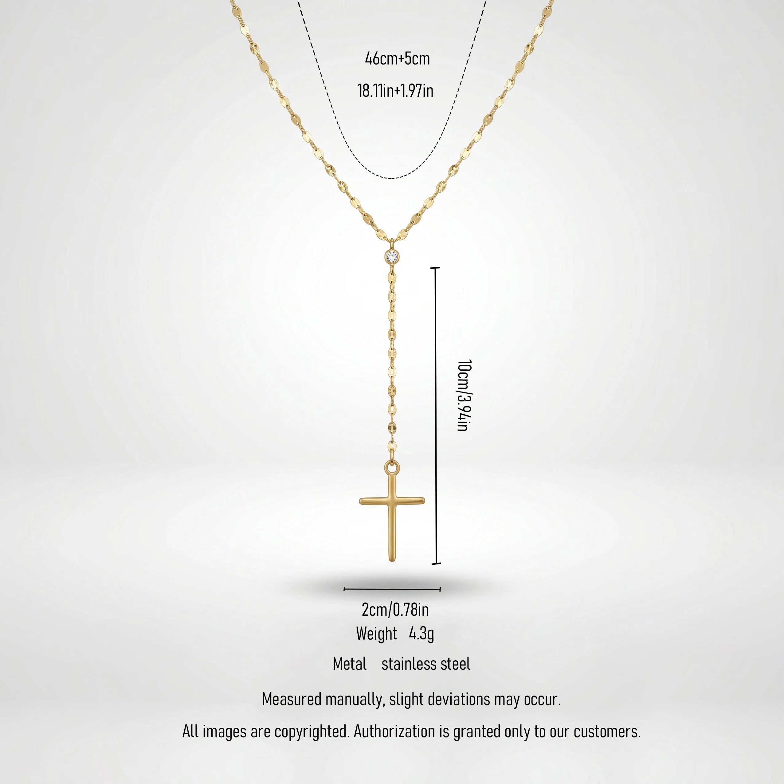 QIAOREN 11312 Waterproof 18K Gold Plated Cross Lariat Necklace Stainless Steel Beach Sunset Faith Jewelry for Women