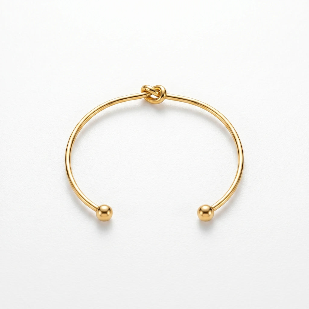 QIAOREN 10592 Love Knot Open Cuff Bangle 18K Gold Plated Stainless Steel Waterproof Tarnish Free Jewelry for Women