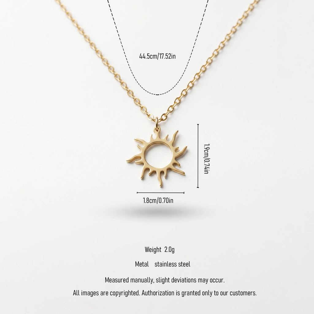 QIAOREN 11239 Waterproof 18K Gold Plated Sun Pendant Necklace Stainless Steel Beach Vacation Sunshine Jewelry