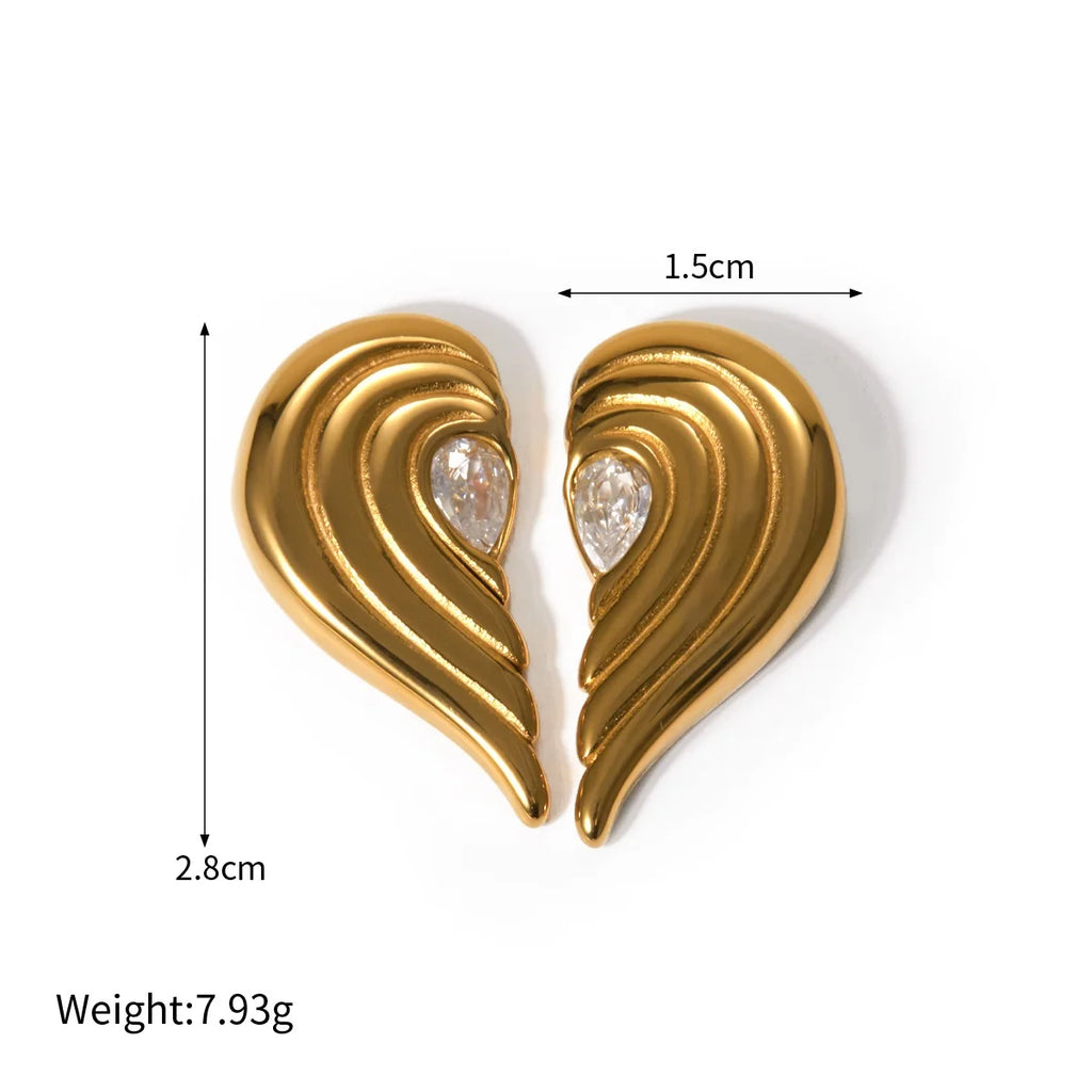 QIAOREN 12202  Gold Plated Stainless Steel Wavy Teardrop Stud Earrings