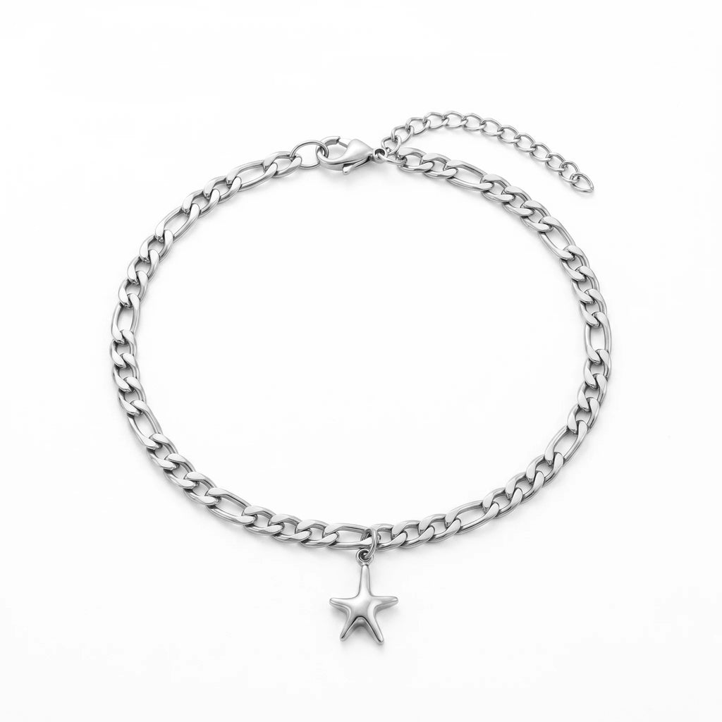 QIAOREN 11091 Stainless Steel Starfish Anklet Gold Chain Beach Style Waterproof Summer Foot Jewelry for Women Gift