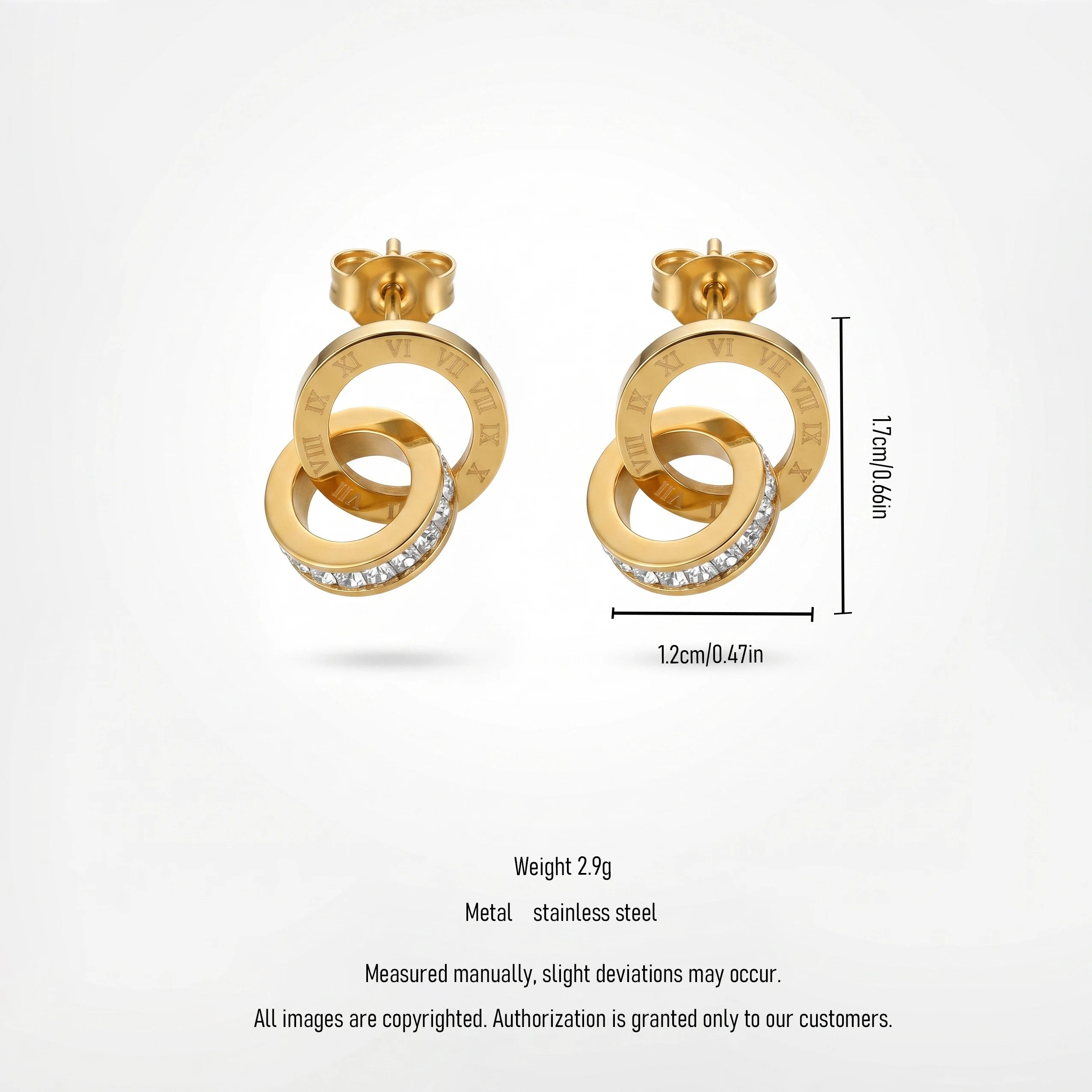 QIAOREN 13413 Stainless Steel CZ Hoop Earrings Roman Numeral Dangle Stud Earrings Minimalist Jewelry for Women