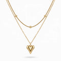 QIAOREN 11283 18K Gold Plated Layered Snake Chain Heart Pendant Necklace Stainless Steel Tarnish Free Waterproof Jewelry