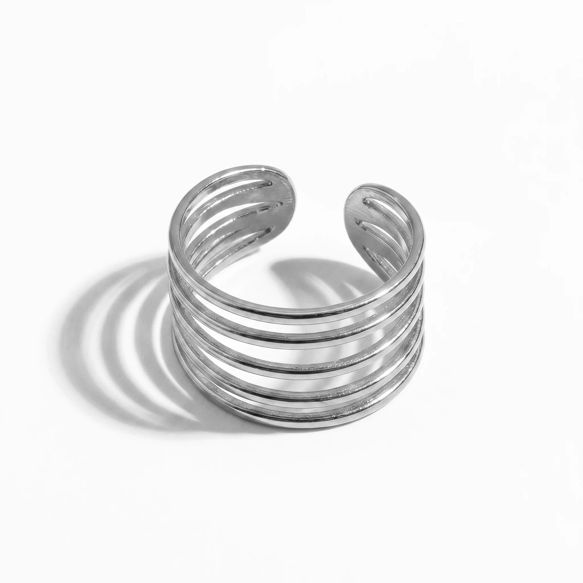 QIAOREN Stainless Steel Stackable Rings Set PVD Gold Plated Adjustable Open Ring Jewelry for Women