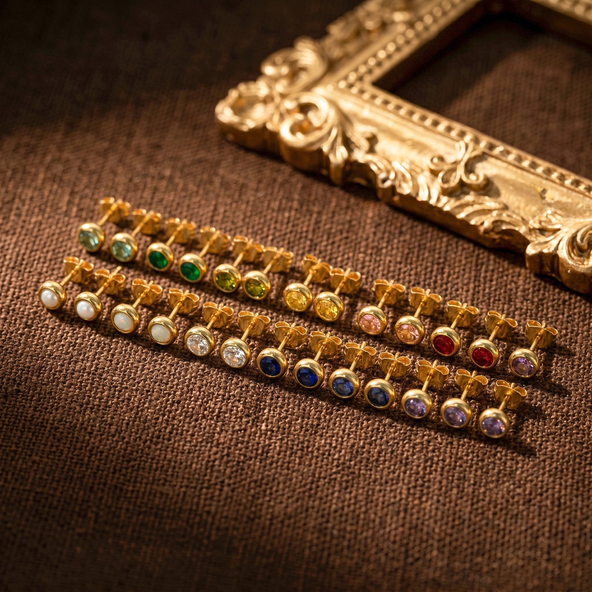 QIAOREN 12190-201 Multi-Color Birthstone Crystal Tiny Studs Hypoallergenic Daily Wear Jewelry Gift for Women