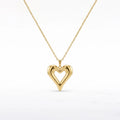 QIAOREN 12894 18K Gold Plated Puffy Heart Necklace, 3D Open Heart Pendant, Waterproof Tarnish Free Stainless Steel Jewelry Women