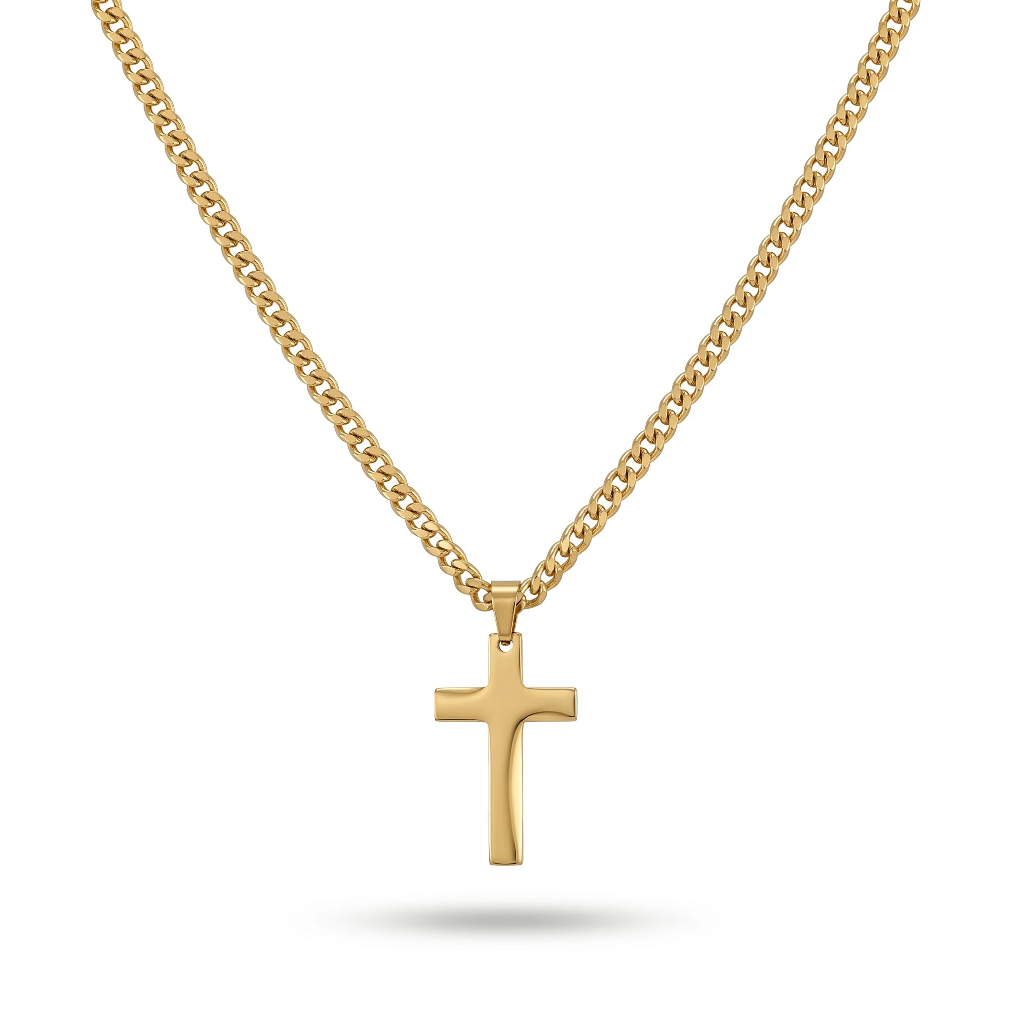 QIAOREN 11361 Tarnish Resistant Waterproof 18K Gold Plated Stainless Steel Thick Cuban Cross Pendant Necklace