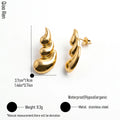 QIAOREN 14553 Stacked Fluid Curved Chunky Stud Earrings, Polished Sculptural Gold Stud Earrings, Statement Jewelry Gift