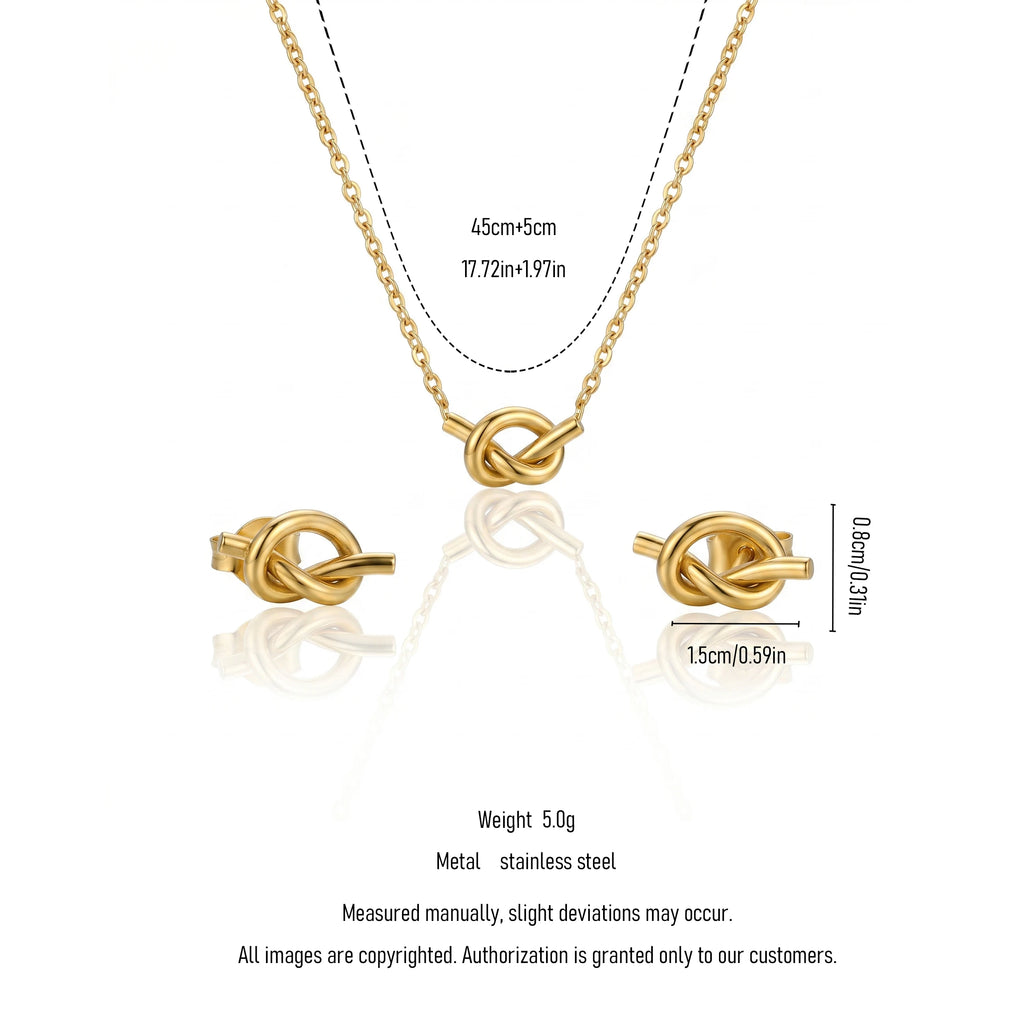 QIAOREN 11739 Boho Beach Love Knot Jewelry Set 18K Gold Stainless Steel Necklace & Earrings for Women