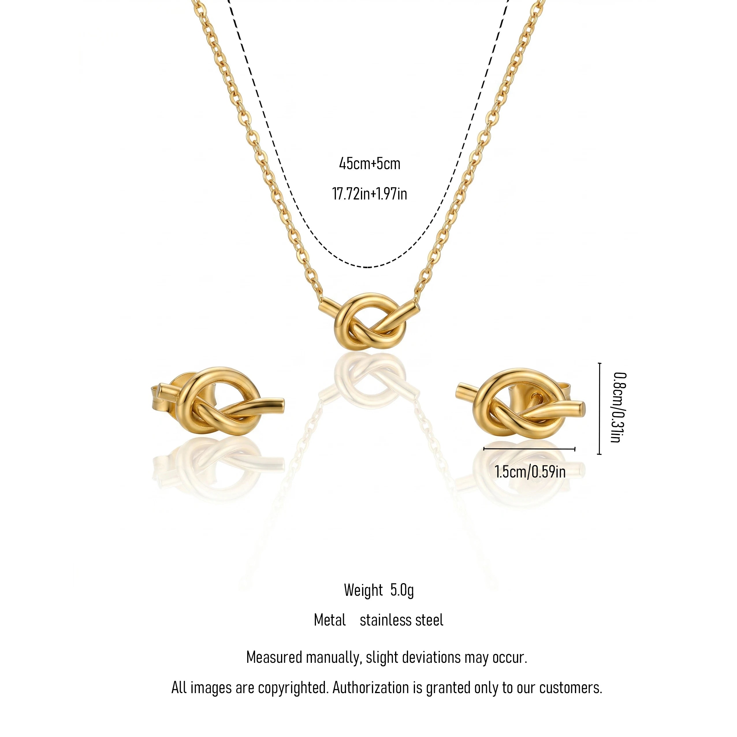 QIAOREN 11739 Boho Beach Love Knot Jewelry Set 18K Gold Stainless Steel Necklace & Earrings for Women