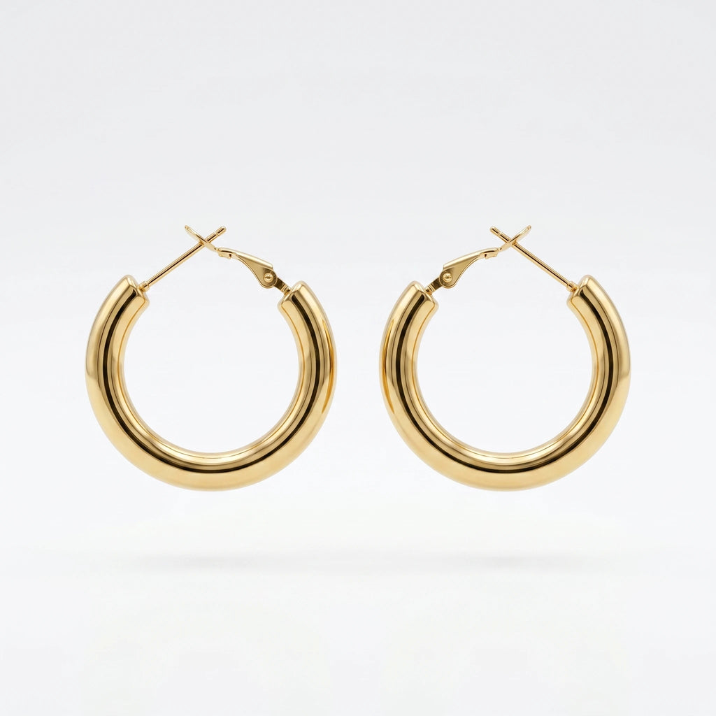 QIAOREN 12418 Trendy Chunky Gold Hoop Earrings Stainless Steel Bold Thick Round Pipe Circular Large Hoops Women US Europe
