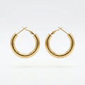 QIAOREN 12418 Trendy Chunky Gold Hoop Earrings Stainless Steel Bold Thick Round Pipe Circular Large Hoops Women US Europe