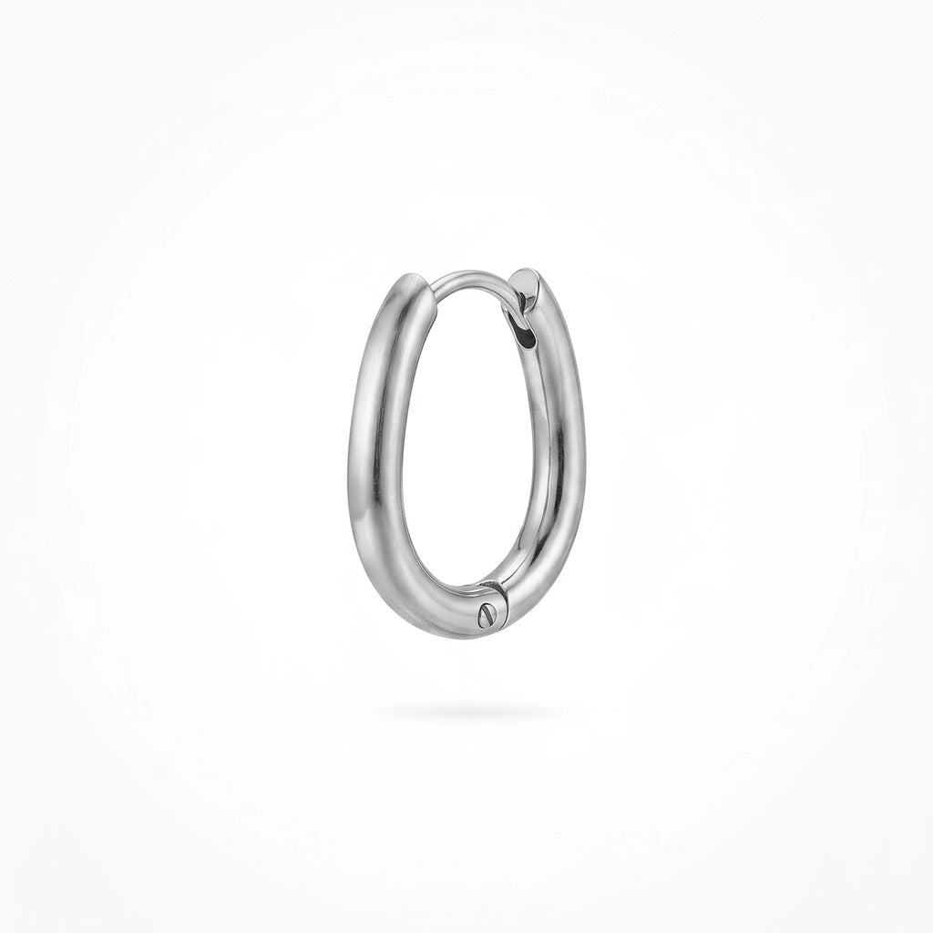 QIAOREN 12583 Smooth Thick Oval Huggie Hoop Earrings PVD 18K Gold Plated Stainless Steel Oval Ear Buckle for US European Women