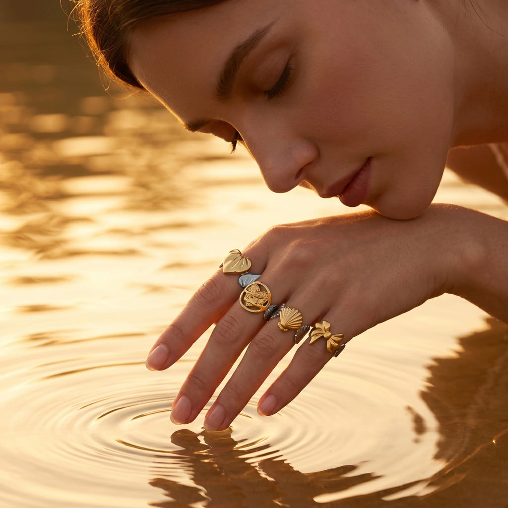 QIAOREN 13026-30 Gold Silver Plated Adjustable Open Stack Ring Set for Women Minimalist Geometric Statement Rings