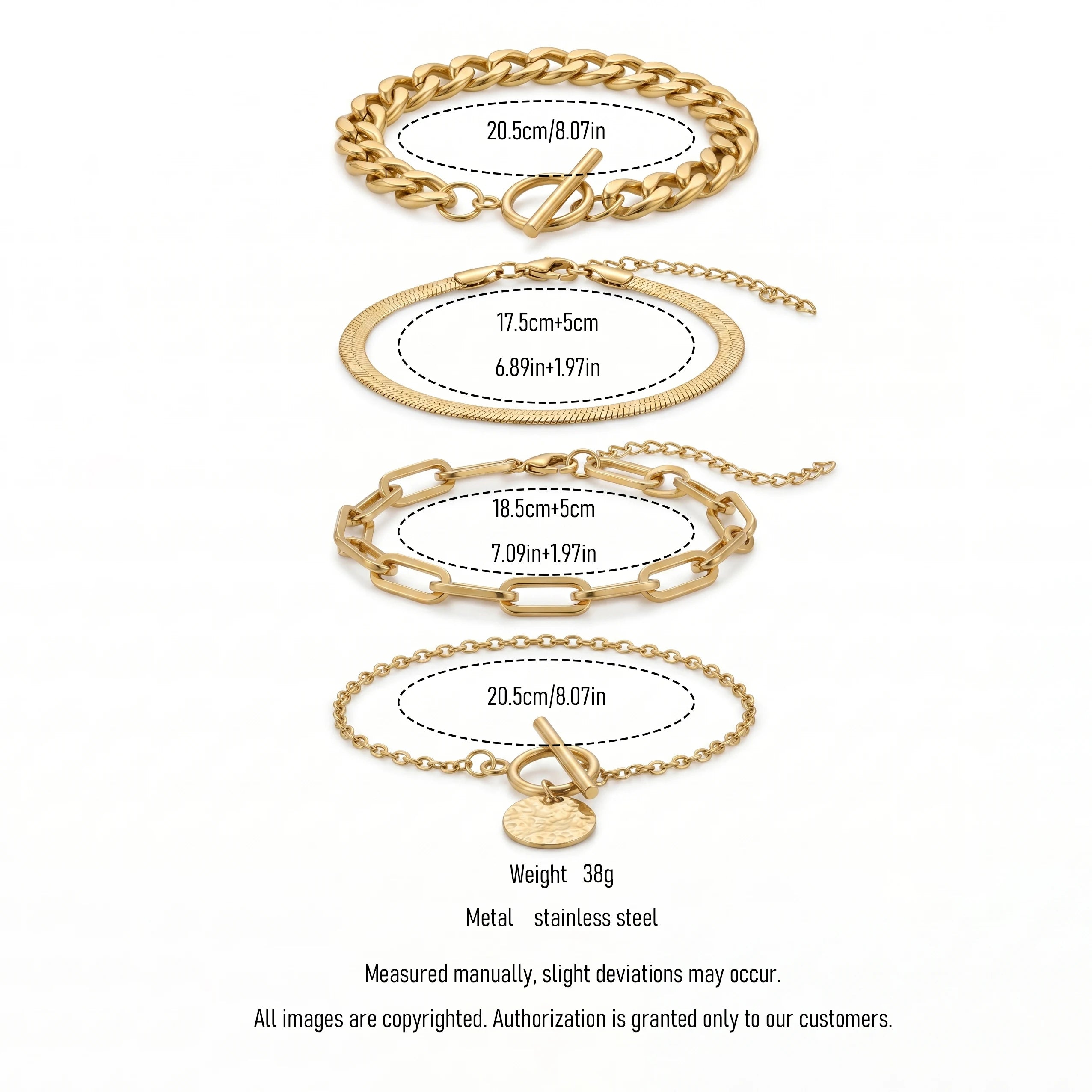 QIAOREN 11488 Trendy Stackable Gold Bracelet Set 4pcs Tarnish Free Stainless Steel Everyday Jewelry