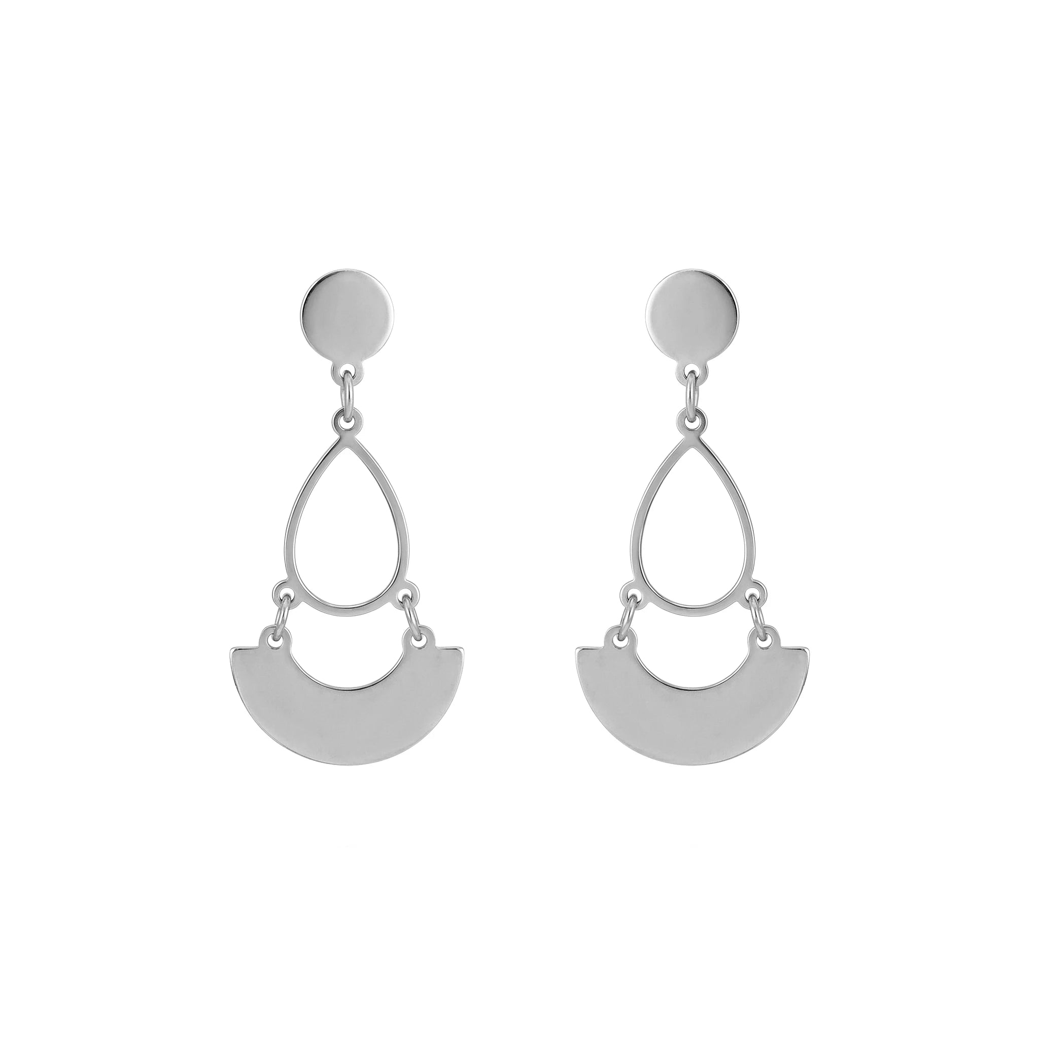 QIAOREN11862 Trendy Boho Geometric Teardrop Semi-Circle Dangle Earrings Stainless Steel Gold Layered Drop Jewelry for Women US
