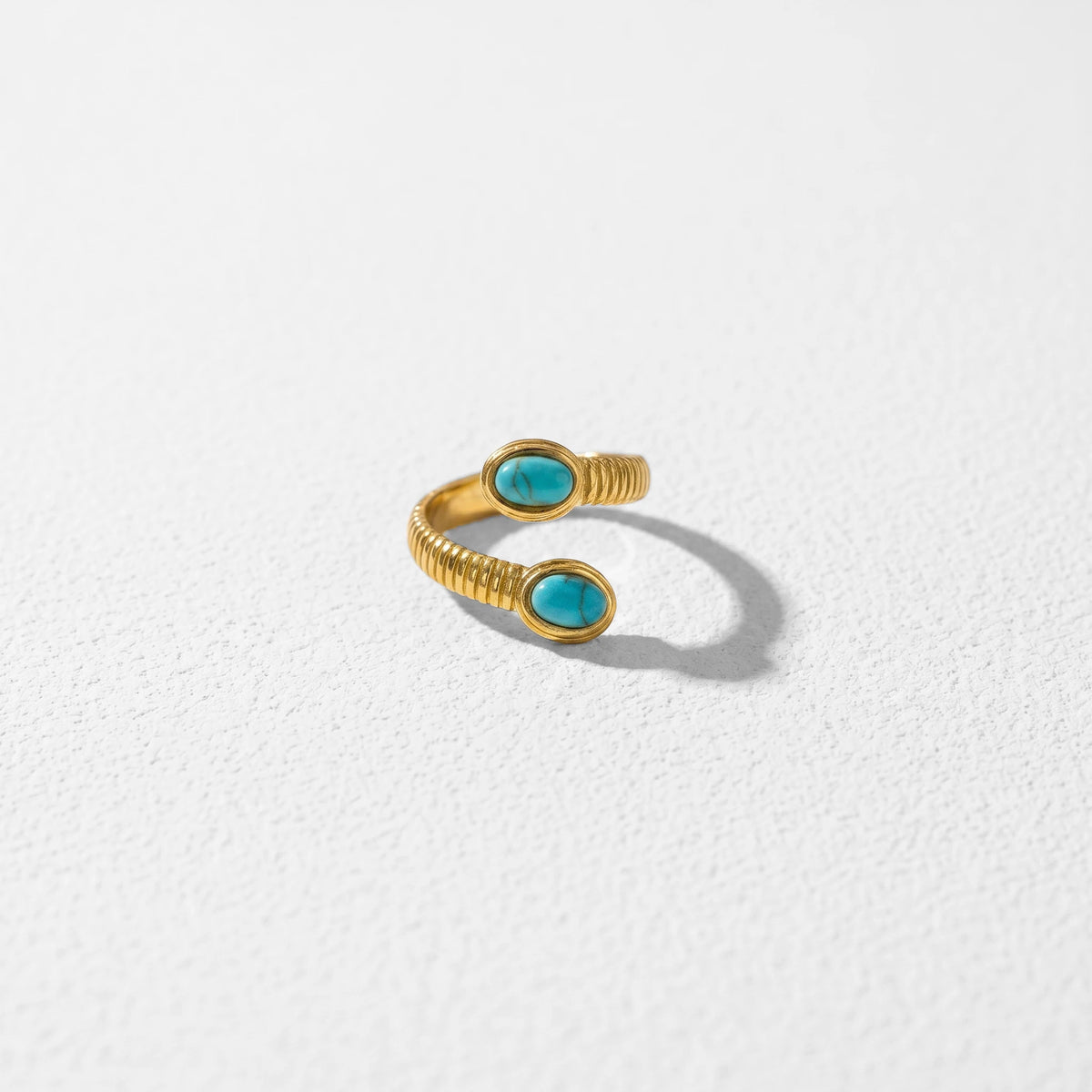 QIAOREN 5Pcs Gold Stainless Steel Turquoise Open Ring Set Irregular Hammered Crown Adjustable Boho Stackable Rings