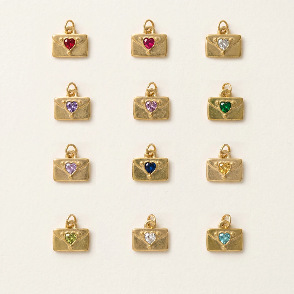 QIAOREN 12437-48   12 Birthstone Envelope Drop Earrings, Gold Plated Stainless Steel Love Letter Studs