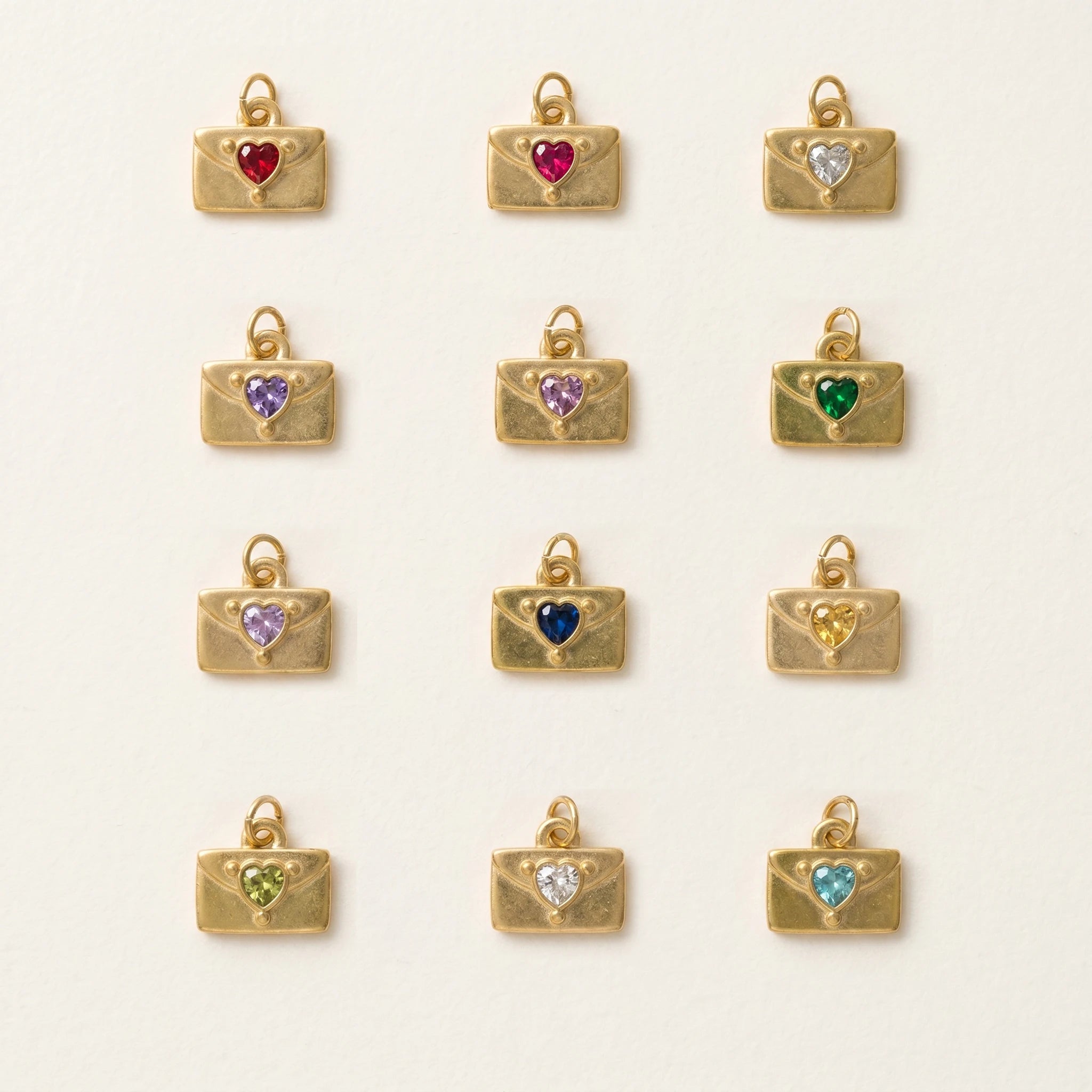 QIAOREN 12437-48   12 Birthstone Envelope Drop Earrings, Gold Plated Stainless Steel Love Letter Studs