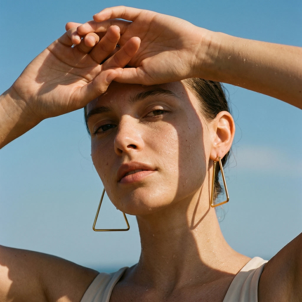QIAOREN 12332 Waterproof Tarnish Free Triangle Hoop Earrings Gold Stainless Steel Sleek 3-Sided Triangular Latchback Hoops US EU