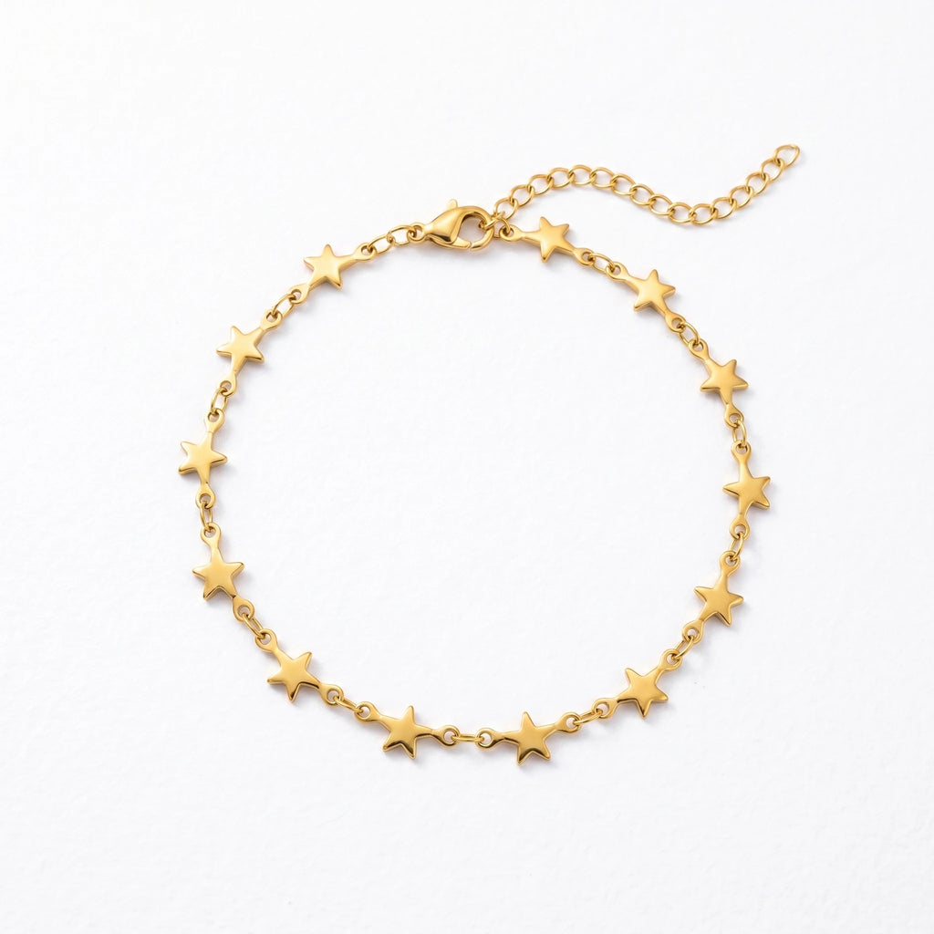 QIAOREN 10784 Hypoallergenic Stainless Steel Star Link Bracelet 18K Gold Plated Adjustable Trendy Fashion Jewelry Gift for Girls