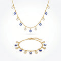 QIAOREN 12599 Dainty Blue Enamel  Jewelry Set Stainless Steel 18K Gold  Necklace Bracelet Hypoallergenic Lucky Amulet