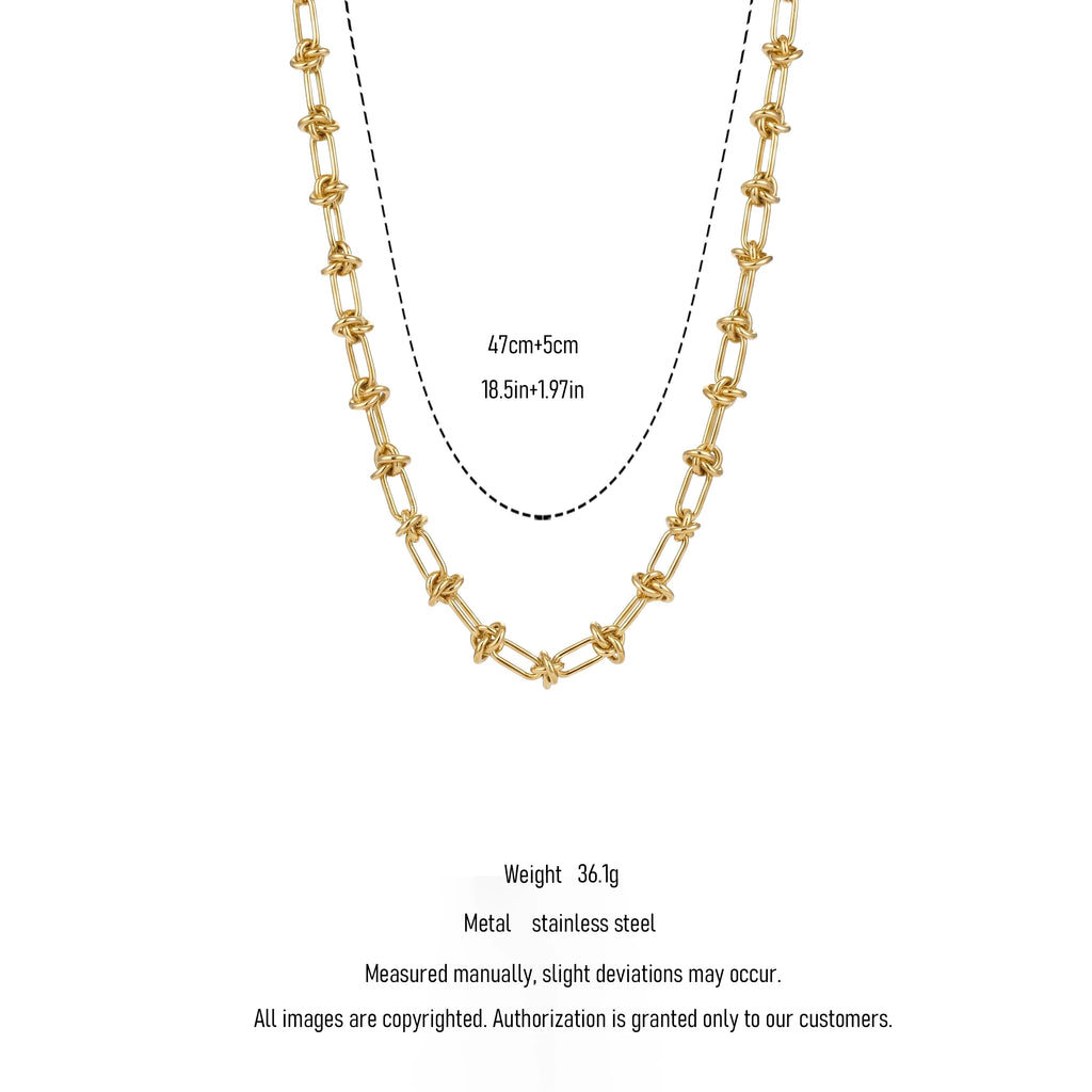 QIAOREN 11967European Hot Selling Hypoallergenic Stainless Steel  Knot Chain Necklace Twisted Knot Paperclip Link Necklaces