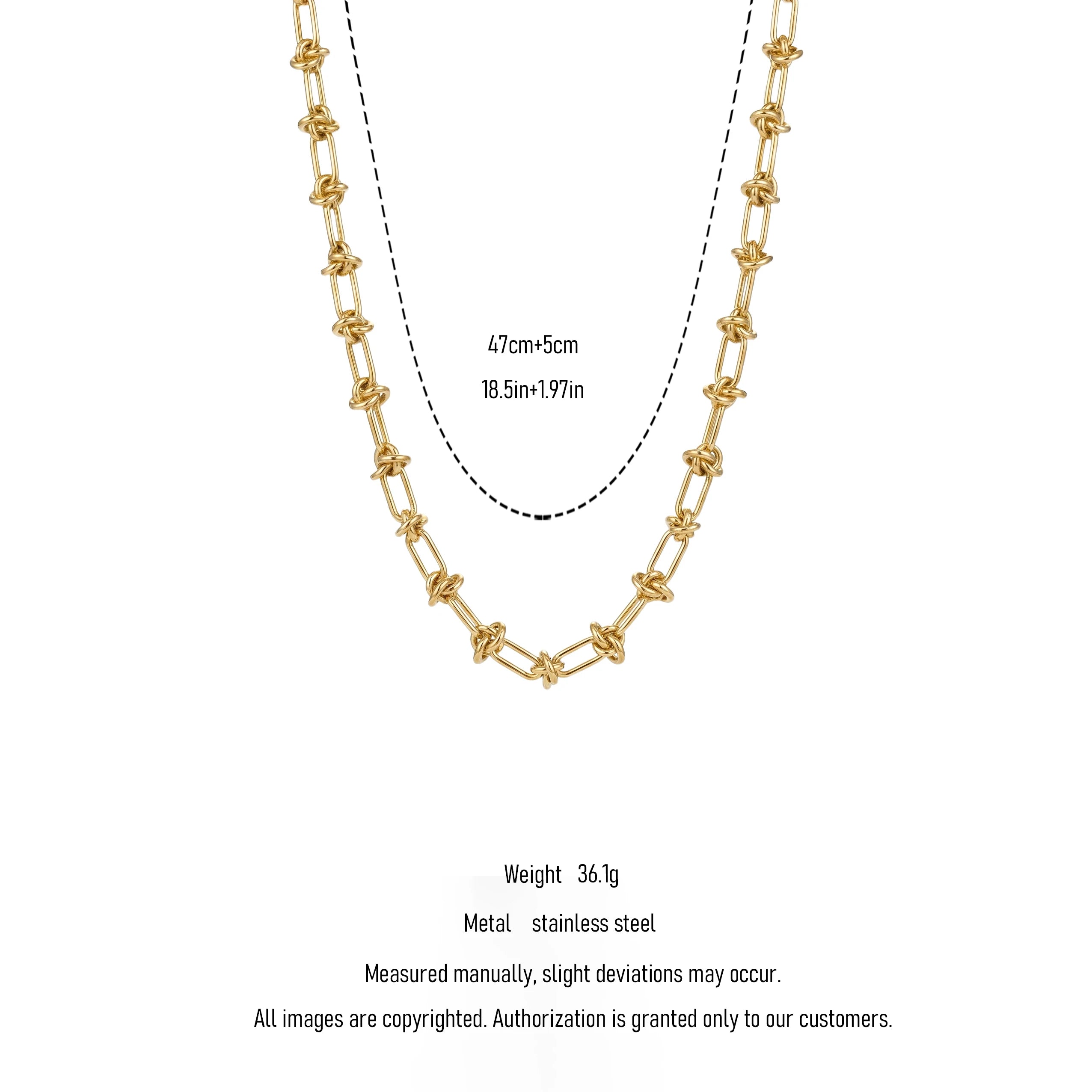 QIAOREN 11967European Hot Selling Hypoallergenic Stainless Steel  Knot Chain Necklace Twisted Knot Paperclip Link Necklaces