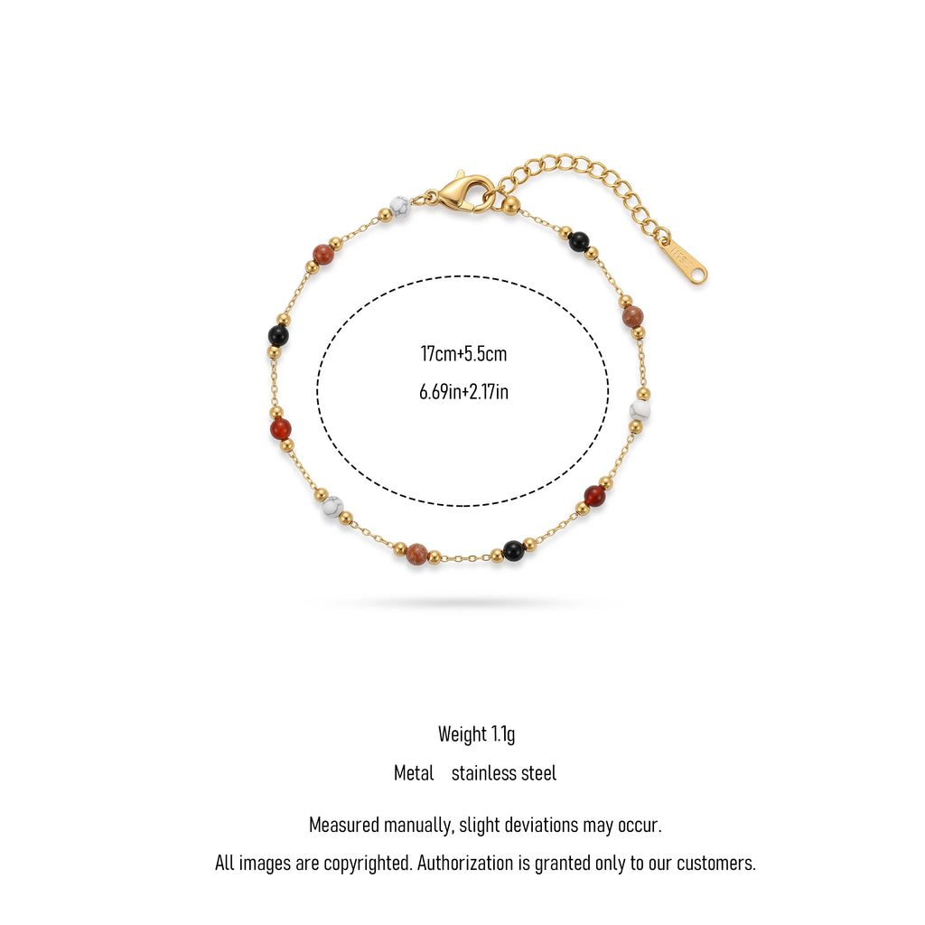 QIAOREN 13291 Gold Plated Stainless Steel Natural Stone Beaded Bracelet Colorful Gemstone Dainty Layering Jewelry for Women