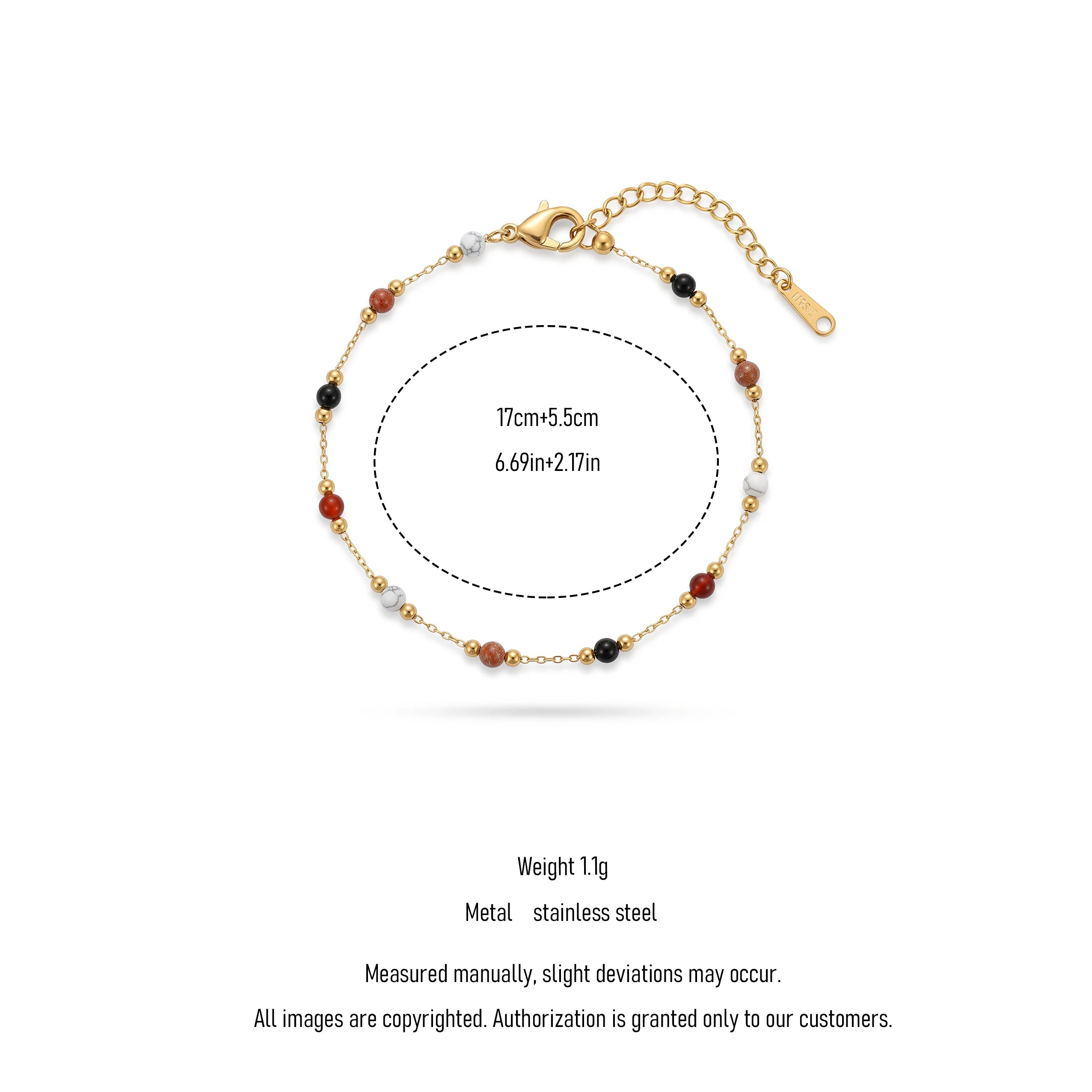 QIAOREN 13291 Gold Plated Stainless Steel Natural Stone Beaded Bracelet Colorful Gemstone Dainty Layering Jewelry for Women