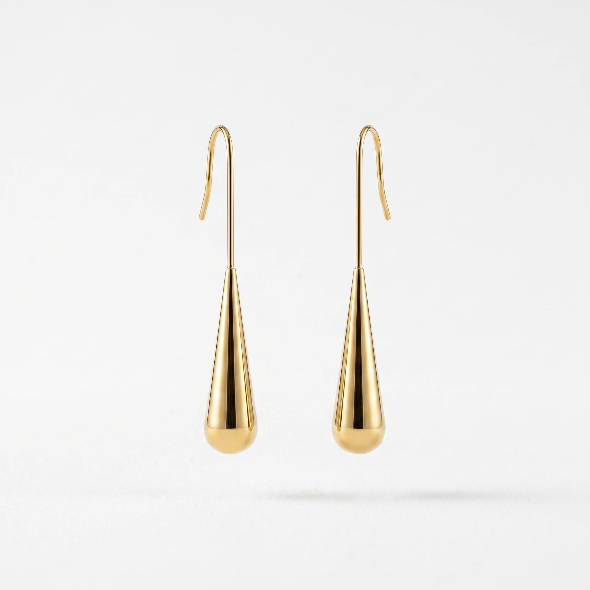 QIAOREN 12764 Stainless Steel Long Teardrop Drop Earrings Polished Gold Wire Hook Water Dangle Elegant Women Daily Jewelry Gift