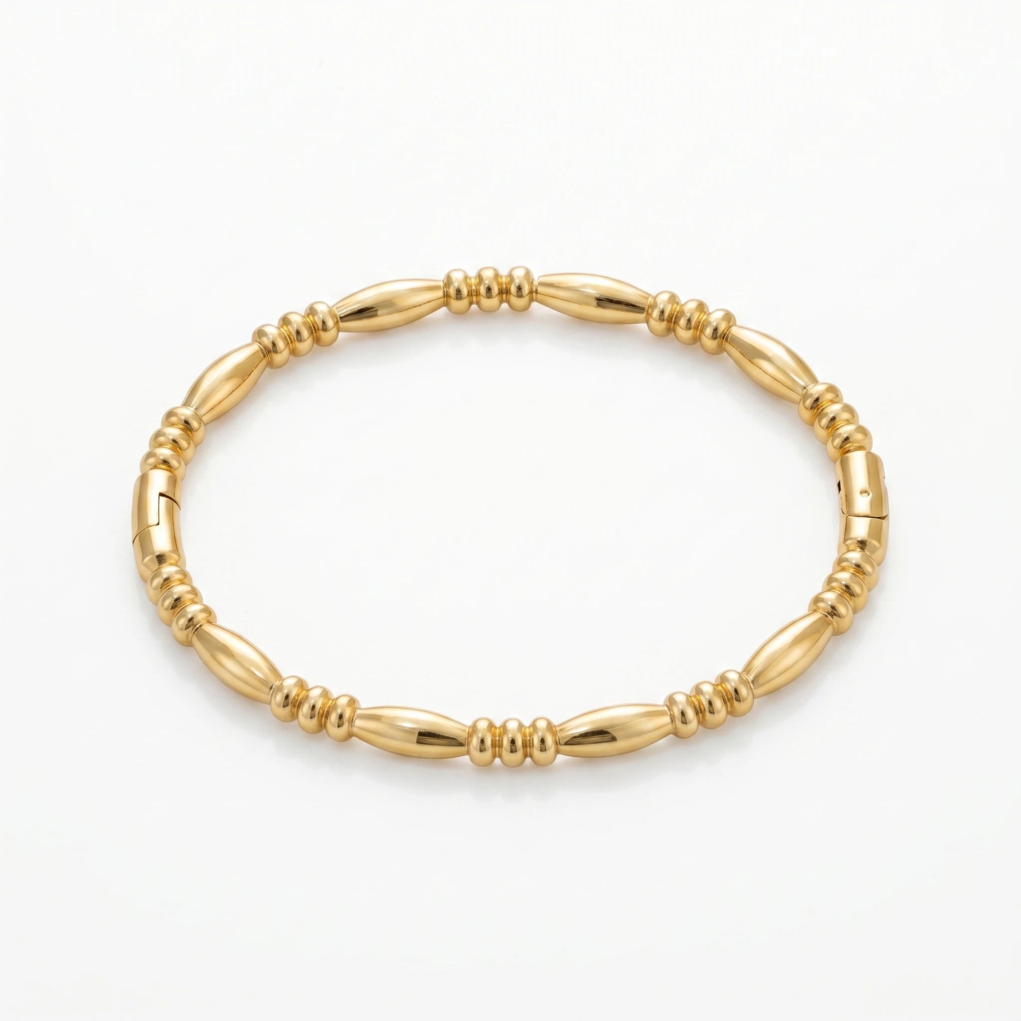 QIAOREN 12678 18K Gold Plated Stainless Steel Beaded Oval Bracelet Waterproof Tarnish Free Stretch Adjustable Women Jewelry