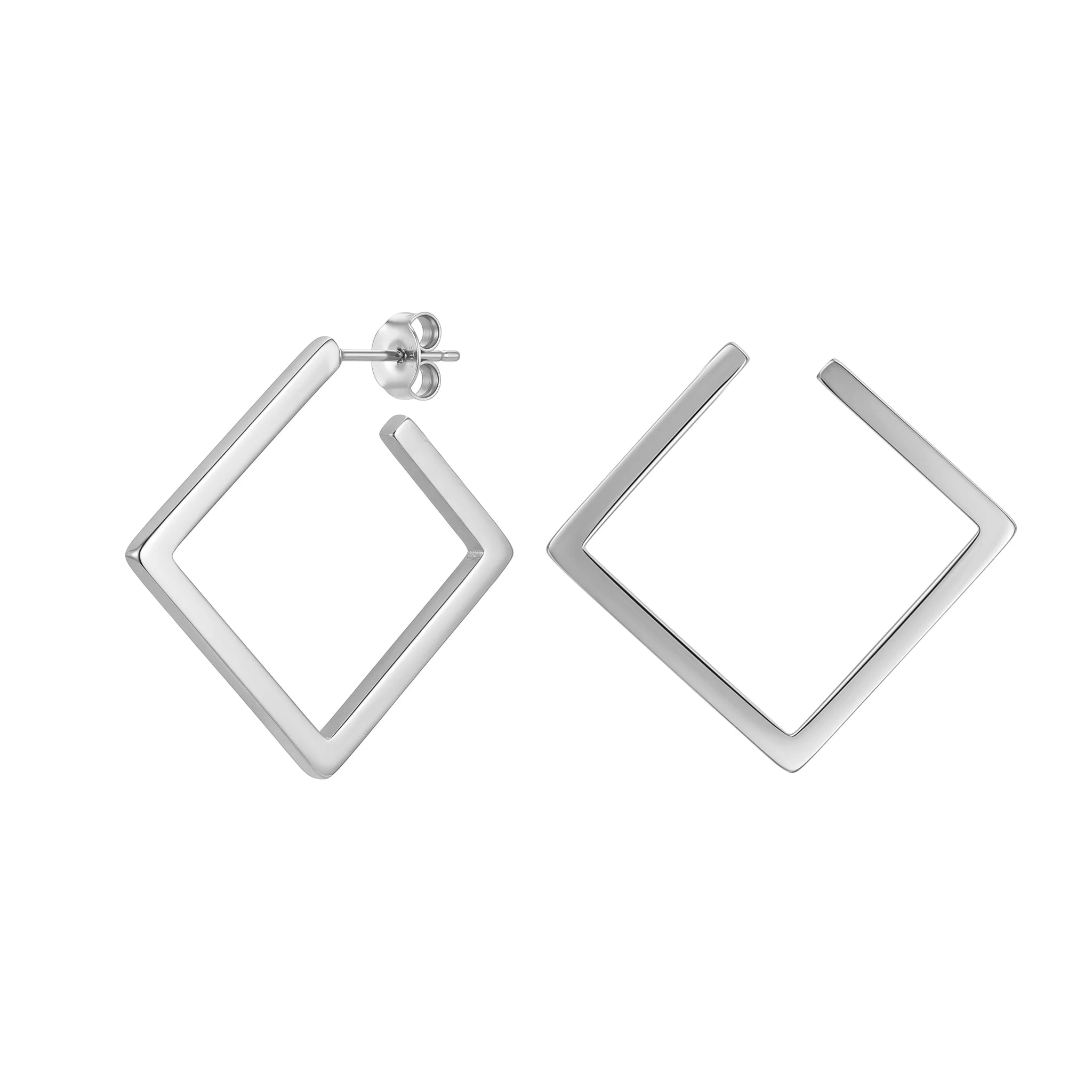 QIAOREN 11196 Geometric Hollow Square Earrings Gold Stainless Steel Minimalist Statement Stud Earrings for Women